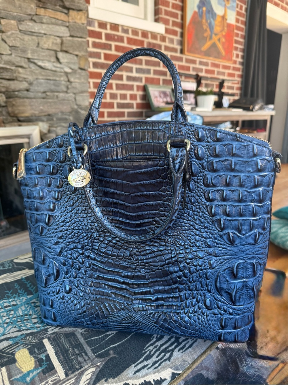 Brahmin Vista Blue Ombré Large Duxbury leather satchel. Croc-Embossed-Designer-